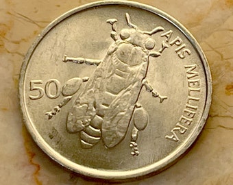 Honey Bee Moneda auténtica eslovena Money 50 Stotinov para joyería y fabricación artesanal