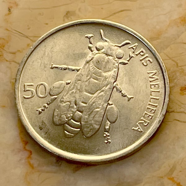 Honey Bee Slovenian Authentic Coin Money 50 Stotinov for Jewelry and Craft Making