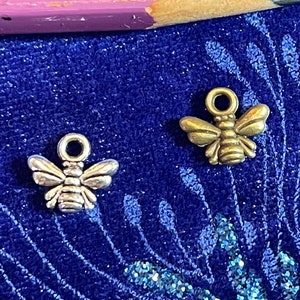 Tiny Bee Charms choice of 2, 6 or 12 - Silver and Bronze tone Honey Bees - Tibetan Silver Charm for jewelry - 10x11mm - solid 3D charm