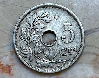 Olive Branch & Hole 5 Centimes Belgium Authentic Coin Money for Jewelry and Craft Making (Peace)