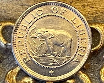 Forest Elephant & Palm Tree at Beach 1/2 Cent Liberia Authentic Coin Money for Jewelry and Craft Making (1941) (Freedom)