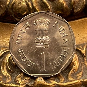 Ashoka Lion Capitol 1 Rupee India Authentic Coin Money for Jewelry and Craft Making (Rainfed Farming) FAO
