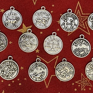 Griechischer Sternzeichen Charm,Astrologie,Geburtstag-Silber,bronze; Widder Stier Zwillinge Krebs Löwe Jungfrau Waage Skorpion Schütze Steinbock Wassermann Fische