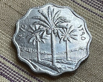 Date Palm Trees 5 Fils Iraq Authentic Coin Money for Jewelry and Craft Making (Scalloped)