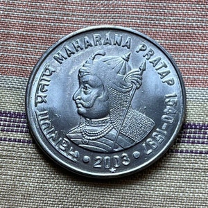Maharana Pratap & Ashoka Lion Capitol 1 Rupee India Rajasthan Authentic Coin Money for Jewelry and Craft Making (Pratap Singh I)