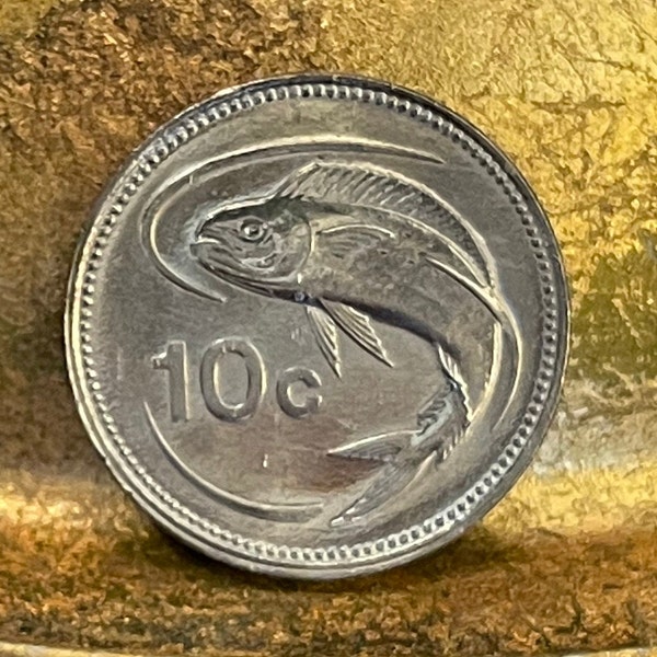 Mahi-mahi 10 Cents Malta Authentic Coin Money for Jewelry and Craft Making (Dolphinfish) (Lampuki) (Lampuka) (Dorado)