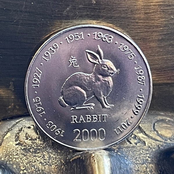 Year of the Rabbit 10 Shillings Somalia Authentic Coin Money for Jewelry and Craft Making (Chinese Zodiac) (African Wild Hare)