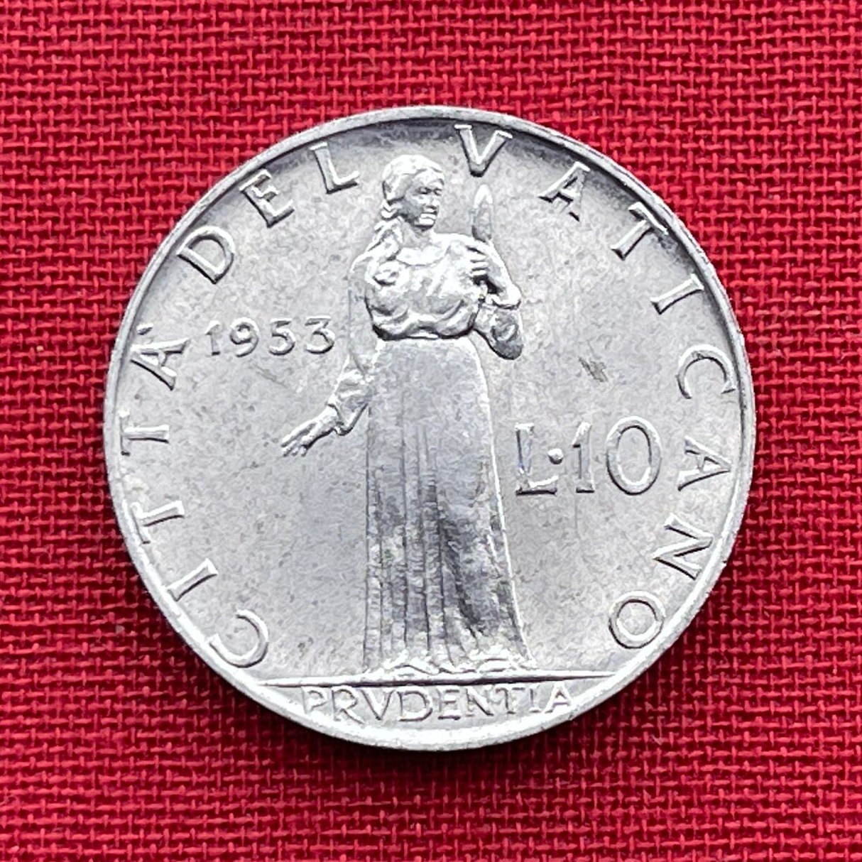 Cardinal Virtue Prudence & Pope Pius XII 10 Lire Vatican City Authentic Coin Money for Jewelry and Craft Making (Prudentia)
