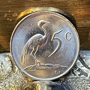 Paradise Crane (Nickel) 5 Cents Sud Africa Moneta autentica moneta per gioielli e artigianato (Xhosa Hero) (Blue Crane) Potere attraverso l&#39;unità