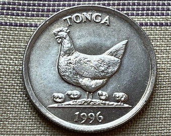 Hen and Chicks & Coconuts 5 Seniti Tonga Authentic Coin Money for Jewelry and Craft Making