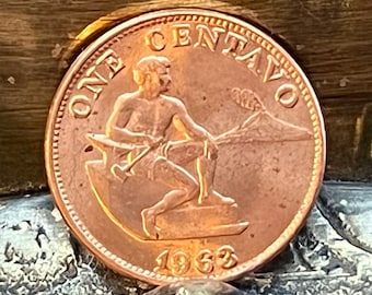 Philippines 1 Centavo Coin: Hammering Man, Mayon Volcano - Craft