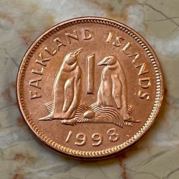 Gentoo Penguins Îles Falkland 1 Penny Pièce de monnaie authentique pour les bijoux et l’artisanat