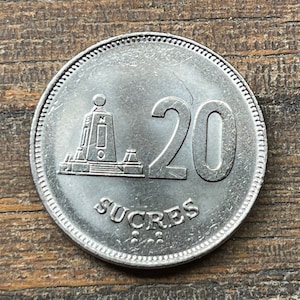 Ecuador 20 Sucres Coin: Monument to the Equator, Craft Jewelry Money