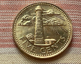 South Point Lighthouse Barbados 5 Cents Authentic Coin Money for Jewelry and Craft Making