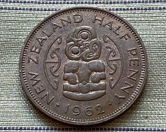 Maori Hei-tiki Goddess of Childbirth Half Penny New Zealand Authentic Coin Money for Jewelry (Ancestor Pendant) (Hineteiwaiwa) (Taonga)