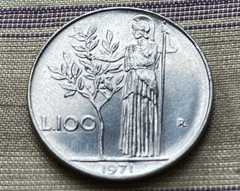 Goddess Minerva & Olive Tree 100 Lire Italy Authentic Coin Money for Jewelry and Craft Making (Goddess Athena)