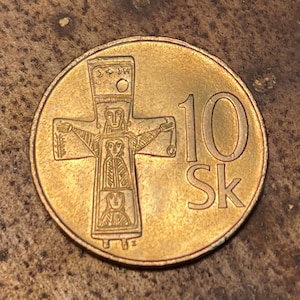 Three Marys Cross of Great Moravia 10 Korún Slovak Republic Authentic Coin Money for Jewelry and Crafts (Virgin Mary) (Easter)