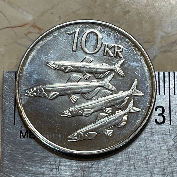 Capelin Fish & Landvaettir 10 Kronur Iceland Authentic Coin Money for Jewelry and Craft Making (Smelt)