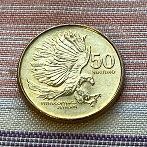 Monkey-Eating Eagle & Plaridel 50 Sentimo Philippines Authentic Coin Money for Jewelry and Craft Making (Marcelo H. del Pilar)