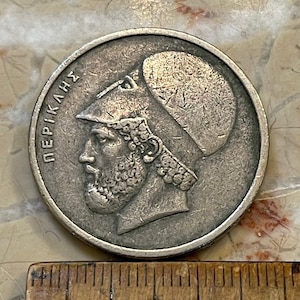 Pericles & Parthenon 20 Drachmai Greece Authentic Coin Money for Jewelry and Craft Making