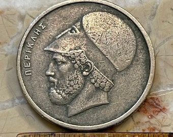 Pericles & Parthenon 20 Drachmai Greece Authentic Coin Money for Jewelry and Craft Making