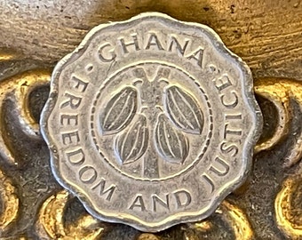 Cocoa Pods 2 1/2 Pesewas Ghana Authentic Coin Money for Jewelry and Craft Making (Chocolate) (Cacao Beans) (Cocoa Beans) (Scalloped Edge)