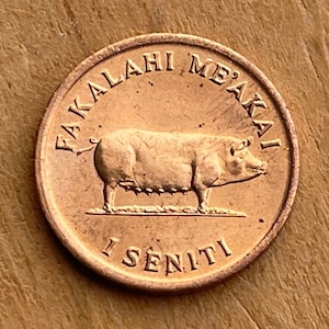 Sow Pig & Ear of Corn 1 Seniti Tonga Authentic Coin Charm for Jewelry and Craft Making (Grow More Food) Fertility Penny (Bacon Ham Pork)