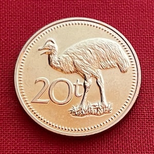 Dwarf Cassowary & Bird of Paradise 20 Toea Papua New Guinea Authentic Coin Money for Jewelry and Craft Making