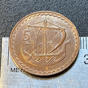 Ancient Galley & Dove w/Olive 5 Mils Cyprus Authentic Coin Money for Jewelry and Craft Making