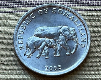 Elephant with Baby 5 Shillings Somaliland Authentic Coin Money for Jewelry and Craft Making