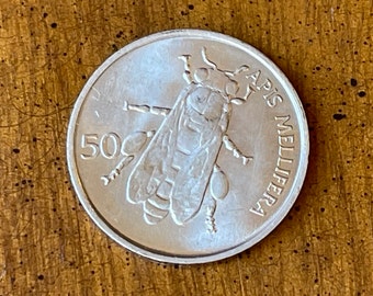 Honey Bee Slovenian Authentic Coin Money 50 Stotinov for Jewelry and Craft Making (Silver-colored)