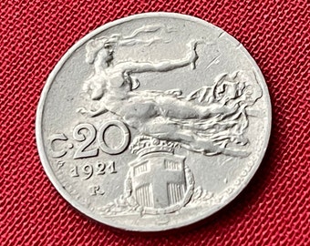 Liberty Hovering &quot;Libertà Librata&quot; 20 Centesimi Italia Moneda auténtica dinero para joyería y artesanía