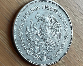 Mexico 50 Pesos Coin: Eagle, Snake & Moon Goddess Charm