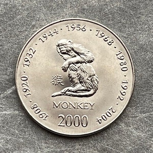 Year of the Monkey Chinese Zodiac 10 Shillings Somalia Authentic Coin Money for Jewelry and Craft Making 1968 1980 1992 2004 (Primate)