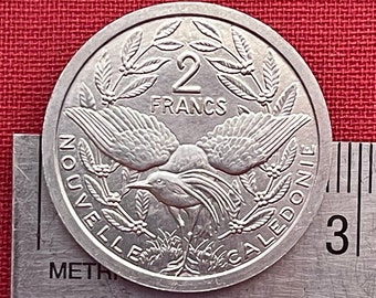 Kagu Bird & Liberty on Throne 2 Francs New Caledonia Authentic Coin Money for Jewelry and Craft Making (South Pacific Islands)