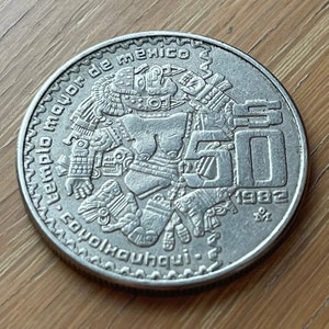 Moon Goddess & Eagle w/Snake 50 Pesos Mexico Authentic Large Coin Money for Jewelry and Craft Making