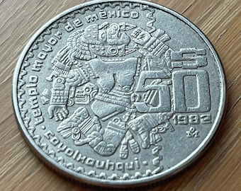 Moon Goddess & Eagle w/Snake 50 Pesos Mexico Authentic Large Coin Money for Jewelry and Craft Making