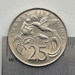 Doctor Bird & Roselle Hibiscus Flower 25 Cents Jamaica Authentic Coin Money for Jewelry (Streamer-Tail Hummingbird) (Agua de Flor) (Sorrel)