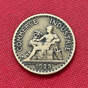 Mercury God of Commerce and Industry & Liberté, Égalité, Fraternité 1 Franc France Authentic Coin Money for Jewelry (Luck in Business)