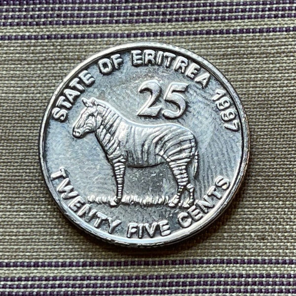 Grévy's Zebra 25 Cents Eritrea Authentic Coin Money for Jewelry and Craft Making (Liberty Equality Justice)