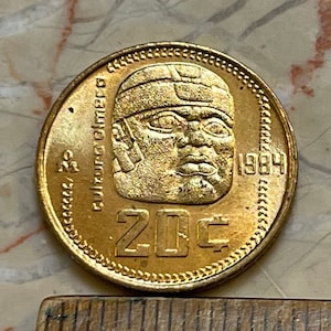 Olmec Colossal Head & Eagle with Snake 20 Centavos Mexico Authentic Coin Money for Jewelry and Craft Making (20 Millimeters)