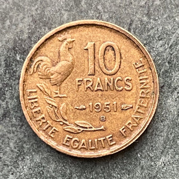 Gallic Rooster 10 Francs Chantecler & Marianne France Authentic Coin Money for Jewelry and Craft Making (Le Coq Francais) (Fourth Republic)