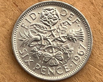 Lucky Sixpence Coin, Britain, Rose Thistle Shamrock Leek, Wedding Day Fortune