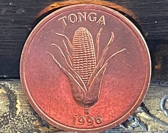 Ear of Corn & Vanilla Plant &quot;Grow More Food&quot; 1 Seniti Tonga Authentic Coin Money for Jewelry and Craft Making (World Food Day)