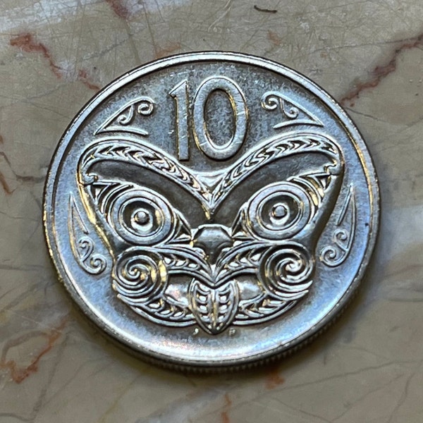 Maori Ancestor-Mask Koruru 10 Cents New Zealand Authentic Coin Money for Jewelry and Craft Making