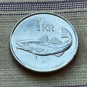Iceland 1 Krona Coin: Cod Fish & Bergrisi Giant Charm