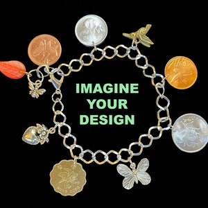 Silver plated adjustable coin charm bracelet w/ lobster clasp - design your own custom coin charm jewelry - made-to-order or kit + findings