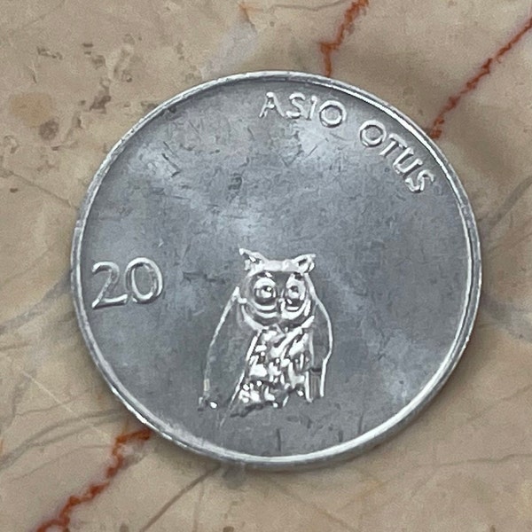 Owl 20 Stotinov Slovenia Authentic Coin Money for Jewelry and Craft Making