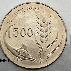 Swordfish & Dove with Olive Twig 500 Mils Cyprus Authentic Coin Money for Jewelry and Craft Making