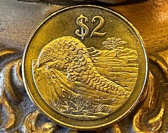 Pangolin 2 Dollars Zimbabwe Authentic Coin Money for Jewelry and Craft Making (Scaly Anteater) (Chinese Folk Medicine) (Lactation)
